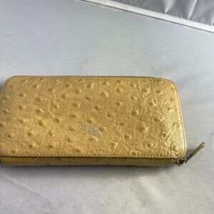 Hobo International Beige Genuine Leather Ostrich Full Zip Gold Clutch Wallet